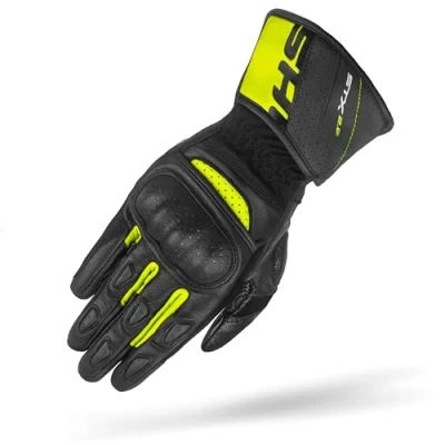 Abbildung von SHIMA STX Motorrad Handschuhe Herren Leder Lange Sommer Motorradhandschuhe Schutz Touchscreen Touren Lederhandschuhe Motorcycle Belüftet Verstärkt Scheibenwischer (Männer, Fluo, XXL)
