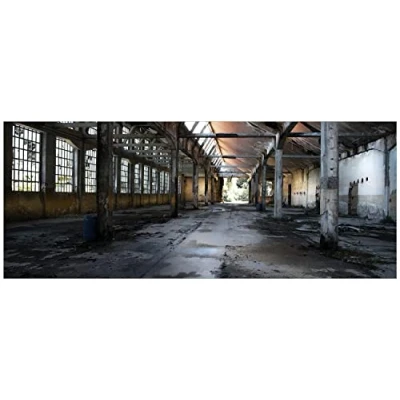 Abbildung von Wallario Wandbild aus Acryl, 80 x 200 cm, freischwebende Optik Alte Industriehalle leerstehend und einsam