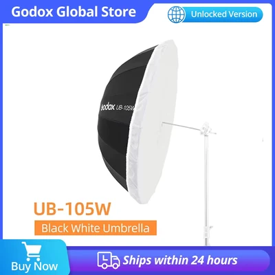 Abbildung von Godox 41in 105cm UB Schwarz Weißer Regenschirm Parabolisch Weiß Reflektierender Studiolicht