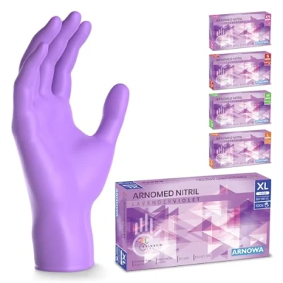 Abbildung von 500 Stück ARNOMED Einweghandschuhe Lila, Einmalhandschuhe XL, Nitril Handschuhe Einweg, Nitrilhandschuhe puderfrei, Gummihandschuhe Schutzhandschuhe, in XS, S, M, L, XL