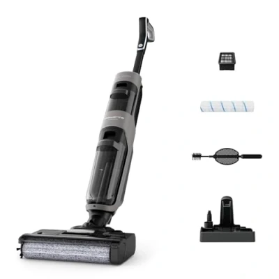 Abbildung von Rowenta X Clean 4 kabelloser Nass und Trockenstaubsauger, Selbstreinigungsfunktion, Trockensauger 50min Laufzeit, automatische Schmutzerkennung, Nasssauger mit smartem LED Display, grau GZ5036WO