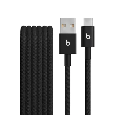 Abbildung von Beats USB A auf C Gewebtes Kabel, schnelles Laden, langlebiges und verwicklungsfreies Design, Kompatibles Ladegerät für Apple Android basierte Produkte (1,5 m) Power Schwarz