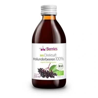 Abbildung von Berries Polska Bio Saft Direkt aus Frucht Gepresst, Kaltgepresst ohne Farbstoffe, Zucker, GMO, Konservierungsstoffe Vegan, Vegetarisch Geschmack Holunder 250ml