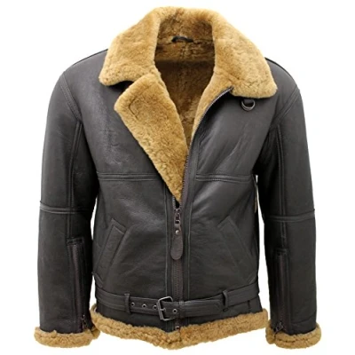 Abbildung von Infinity Herren Braun RAF Echt Shearling Schaffell Fliegen Lederjacke mit Ingwer Pelz 4XL