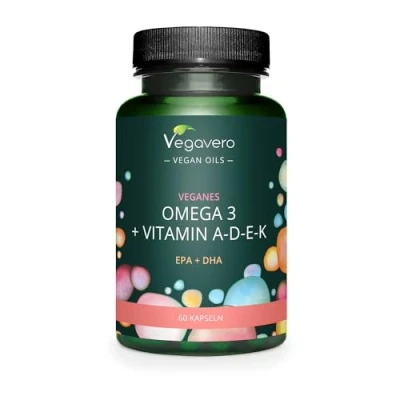 Abbildung von Omega 3 + ADEK Kapseln Vegan Premium: life&#039;s™Omega &amp; K2Vital® Veganes EPA, DHA Vitamin A, D, E, K 60 Stück Deutsche Produktion von Vegavero®