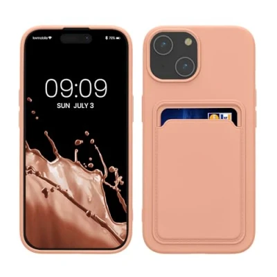 Abbildung von kwmobile Handyhülle kompatibel mit iPhone 15 Hülle Handy Cover Fach für Karten in Grapefruit Pink