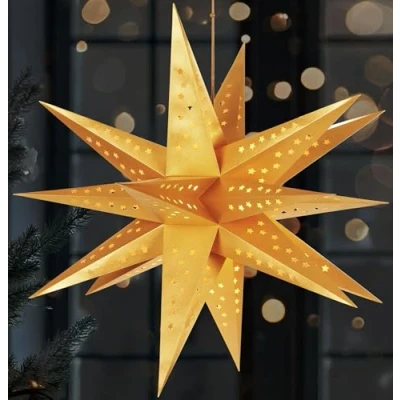Abbildung von BRUBAKER 3D Weihnachtsstern für Innen 60 cm XXL Leuchtstern Batteriebetrieben mit Timer LED Stern Hängend Adventsstern Fensterdeko und Weihnachtsdeko Papierstern Weihnachten Gold