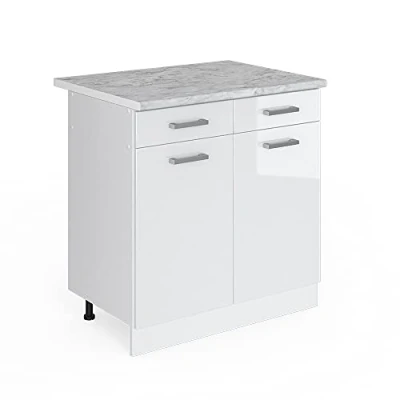 Abbildung von Vicco Unterschrank R Line, Weiß Hochglanz/Weiß, 80 cm, AP Marmor