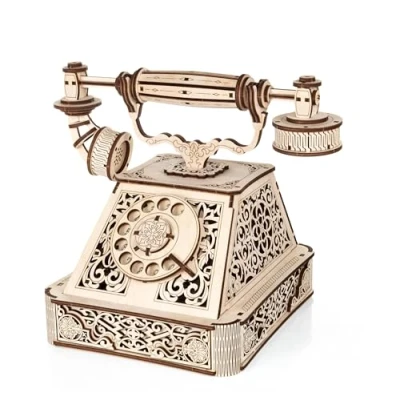 Abbildung von EWA Eco Wood Art 3D Holzpuzzle für Jugendliche und Erwachsene, 14+ Retro Telefon DIY Bausatz, Selbstmontage, kein Kleber erforderlich 232 Stück