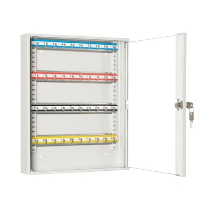 Abbildung von LEOMAR Schlüsselschrank, Schlüsselkasten mit 40 Haken, Schlüsselbox aus Stahlblech Glastüren, Verstellbaren Hakenleisten, Organizer zur Wandbefestigung, Abschließbar, 6 x 35 42 cm