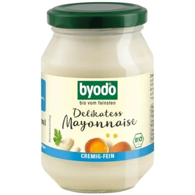 Abbildung von Byodo Bio Delikatess Mayonnaise 3er Pack (3 x 250ml Glas) Premium Organische Mayonnaise, Glutenfrei, für Salate und Sandwiches, Cremig Mild Ideal die Feinschmecker Küche
