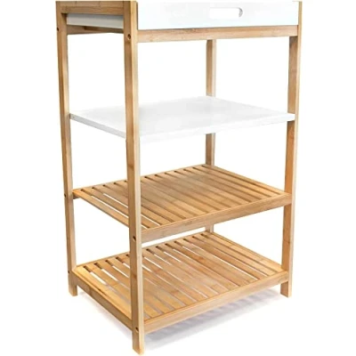 Abbildung von osoltus Küchenregal mit abnehmbarem Tablett, aus Bambus, als Badregal freistehend, HBT 70 x 43 33 cm, Natur, weiß