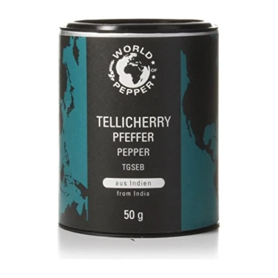 Abbildung von Tellicherry Pfeffer World of Pepper 50g Exklusiver aus Indien, sehr selten Premium Qualität mit Zufriedenheitsgarantie
