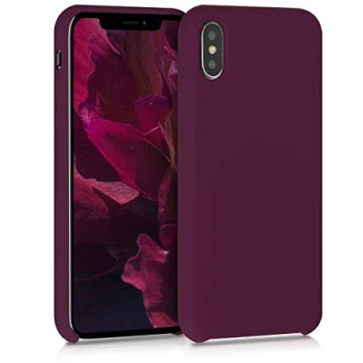 Abbildung von kwmobile Hülle kompatibel mit Apple iPhone X Silikon Handy Case Handyhülle weiche Oberfläche kabelloses Laden Bordeaux Violett