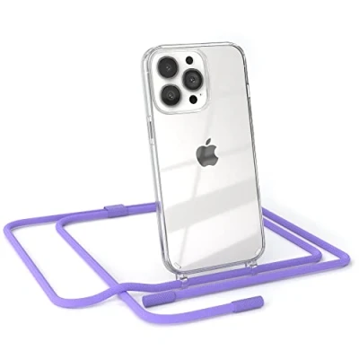 Abbildung von EAZY CASE kombinierbare Handyketten kompatibel mit iPhone 13 Pro, Transparente Silikon Hülle rundem Umhängeband, abnehmbar durch abschraubbare Endstücke, Band, Riemen, Lavendel Lila