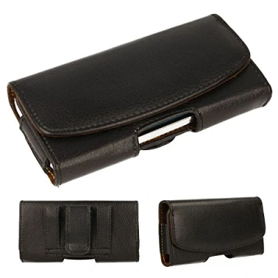 Abbildung von TECHGEAR Gürteltasche Leder hülle für Apple iPhone 5s, 5, SE 2016 Horizontal PU Case mit Gürtelclip Handyhülle Geldbörse Gürtelschlaufe Schwarz