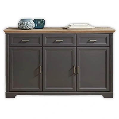 Abbildung von Stella Trading JASMIN Sideboard in Artisan Eiche Optik, Graphit Kommode mit Schubladen und viel Stauraum im Landhausstil 166 x 102 48 cm (B/H/T)