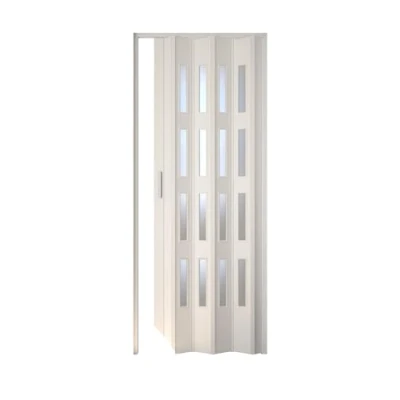 Abbildung von Forte Falttür Weiß 4 Fenster Schiebetür Nischentür B88,5 x H202 cm kürzbar (1 Stück), abwaschbar und für Naßräume geeignet