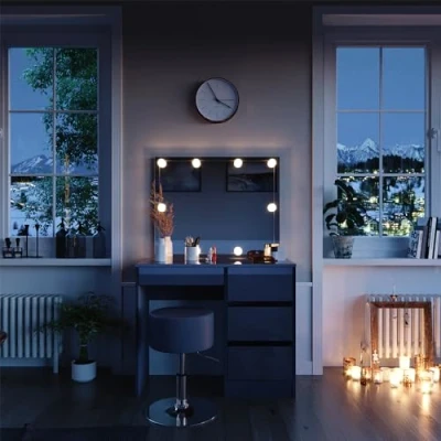 Abbildung von Vicco Schminktisch Sherry, Anthrazit Hochglanz, 90 cm mit LED Beleuchtung und Hocker