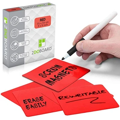 Abbildung von 2DOBOARD Beschreibbare Magnete 7,5 x cm Rot 25 Stück Kanban Magnete, Scrum Magnetische Karten oder Magnetstreifen beschreibbar für Whiteboard und Kühlschrank (Rot)