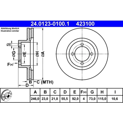 Abbildung von ATE 24.0123 0100.1 Bremsscheibe 246,0 23,0 4 92,0 Belüftet OPEL: Rekord E1 Limousine, Caravan