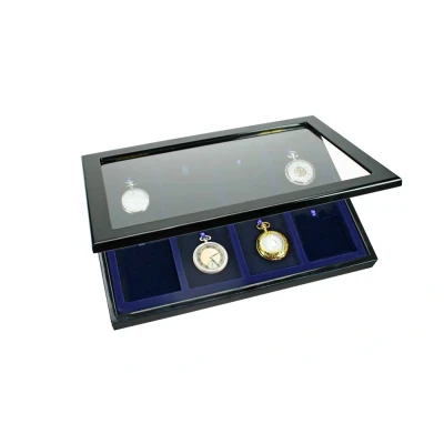Abbildung von Safe, Präsentation Display für Taschenuhren (8x) Schwarz mit blauer Innenausstattung Abm: 375x260x38 mm. pro Stk.