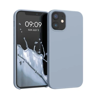 Abbildung von kwmobile Hülle kompatibel mit Apple iPhone 12 Mini Silikon Handy Case Handyhülle weiche Oberfläche kabelloses Laden Hellblau matt