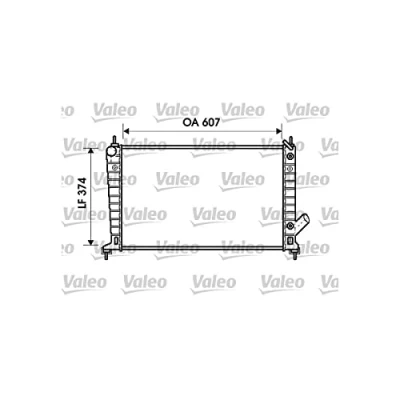 Abbildung von VALEO 734830 Kühler, Motorkühlung Aluminium 607mm 374mm 27mm ohne Kühlmittelregler Kühlrippen gelötet SAAB: 9 5 Limousine, Kombi