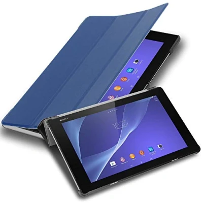 Abbildung von Cadorabo Hülle kompatibel mit Sony Xperia Tablet Z2 (10.1 Zoll) Tablethülle Auto Wake Up aus Kunst Leder Flip Klappbare Magnetische Cover für Tasche in Blau