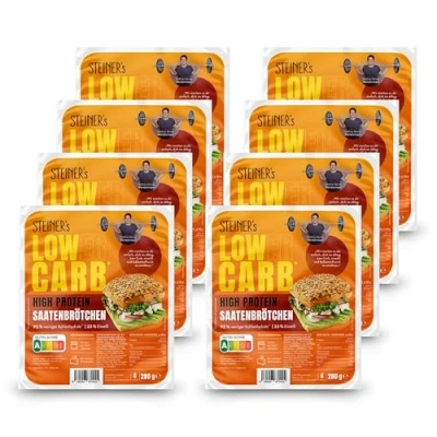Abbildung von STEINER&#039;s low carb high protein Saatenbrötchen nur 2,8g Kohlenhydrate 23g Eiweiß (8er Pack, 32 Stk.)