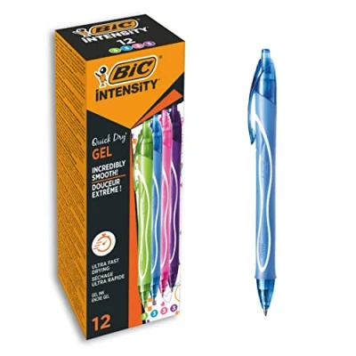 Abbildung von BIC 964826 Gel ocity Quick Dry Tintenroller, 12 Gelstifte in 4 verschiedenen Farben, Strichstärke Medium, mit gummierter Griff Fläche