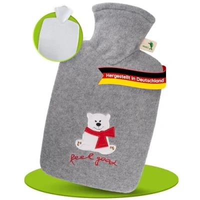 Abbildung von Hugo Frosch Wärmflasche Auslaufsicherer Bauchwärmer Klassik 1.8L mit Fleecebezug &quot;Feel good&quot;, (33x19.5x4.5 cm), Weiche Wärmflasche, Made in Germany