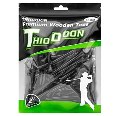 Abbildung von THIODOON Golf Tees,54mm weniger Reibung, Holz Tees, Training für Golfspieler, professionelle Tees aus Naturholz, 100 Stück Schwarz
