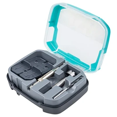 Abbildung von wolfcraft Scharnierloch Set 4655000 Zur einfachen Installation von Topfscharnieren, 26 mm türkis