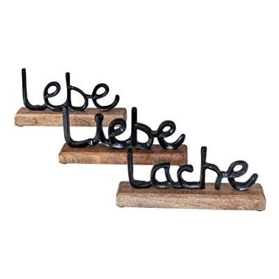 Abbildung von levandeo 3er Set Schriftzug Lache Liebe Lebe L23cm Metall Schwarz Mango Holz Deko Aufsteller Tischdeko Wohndekoration