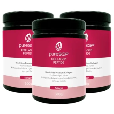 Abbildung von pureSGP® Kollagen Peptide: Bioaktives Premium Kollagenpulver mit hochwertigem SOLUGEL™ ULTRA BD Kollagenhydrolysat. Enthält Vitamin C, Zink, Biotin und Kupfer. Geschmacksneutral (900g (3er Pack))