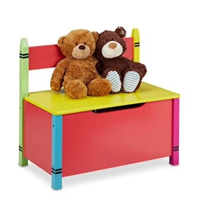 Abbildung von Relaxdays Kindersitzbank mit Stauraum, Kinder Truhenbank, HBT: 54,5 x 60 35 cm, MDF, Spielzeugtruhe Deckel, bunt