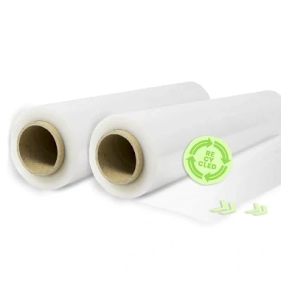 Abbildung von Rollo Film Elástico de Plástico Estirable Transparente 70% Reciclado 50 cm Extensible Hasta 300 Metros Largo Protector Embalaje Industrial Resistente para Embalar y Paletizar (2 Rollos)