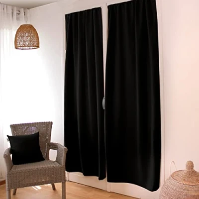 Abbildung von ED ENJOY HOME Verdunkelungsvorhang, Gardinenstange, Schwarz, 90 x 210 cm, 100% Polyester, Stoff Öko TEX, Kollektion Lakritze