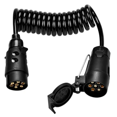 Abbildung von MINSHUXI Anhänger 7 Polig Verlängerung Kabel Spiralkabel 2.0M Anhängerkabel AdapterSpiralkabel Auto Wohnwagen Wohnmobil für PKW Zubehör