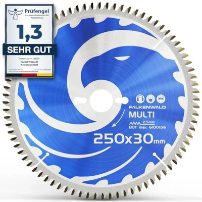 Abbildung von FALKENWALD ® Sägeblatt 250x30 mm Ideal für Holz, Metall &amp; Alu Kreissägeblatt kompatibel mit Gehrungssäge Tischkreissäge von Bosch Metabo Multi Kreissägeblätter
