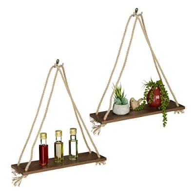Abbildung von relaxdays Hängeregal Holz &amp; Seil 2er Set