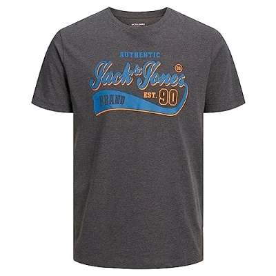 Abbildung von Jack &amp; Jones Elogo SS Oneck 2 COL AW23 SN Tshirt print, Herren, Größe: Small, Dark grey melange
