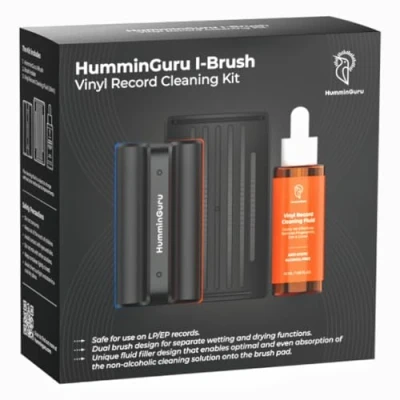 Abbildung von HumminGuru I Brush Antistatisches Reinigungsset für Schallplatten. Doppelte, Vinyl Schallplattenbürste mit Samtpolstern + alkoholfreie Schallplatten Reinigungslösung Bürstenhalter (I Brush)