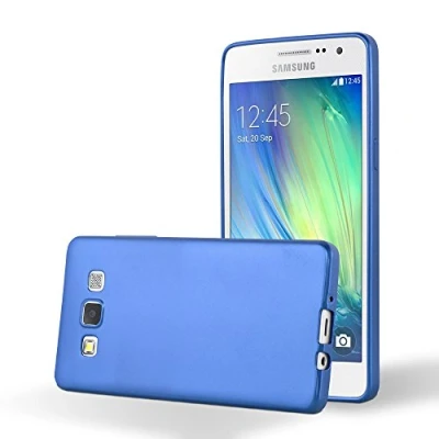 Abbildung von Cadorabo Hülle kompatibel mit Samsung Galaxy A5 2015 Schutzhülle TPU Silikon Case Metallic Design Slim Kratzfest Weiche Gummi Rundumschutz für in Blau