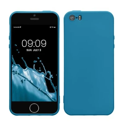 Abbildung von kwmobile Hülle kompatibel mit Apple iPhone SE (1.Gen 2016) / 5 5S weiches TPU Silikon Case Cover geeignet für kabelloses Laden Karibikblau