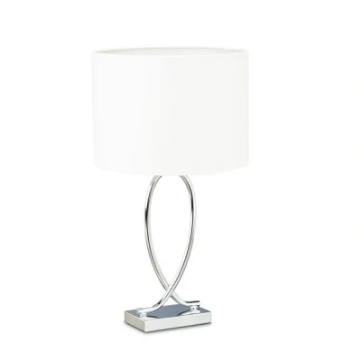 Abbildung von Relaxdays Tischlampe silber, Lampenschirm Gestell, Nachttischlampe Metall, Schirm rund, Eisen, HBT: 51x28x28 cm, weiß