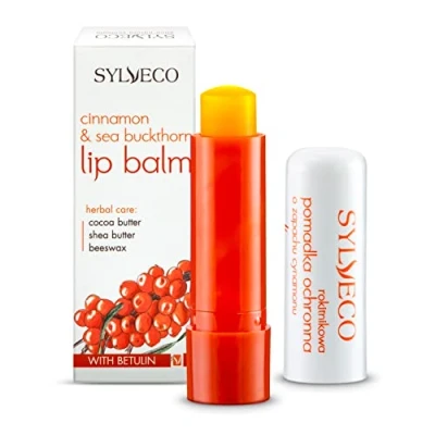 Abbildung von SYLVECO Sanddorn Lippenpflegestift mit Zimtduft. Lippenbalsam für frauen und männer Naturkosmetik größe 4,6g.
