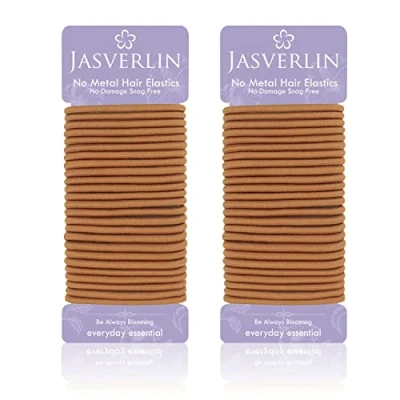 Abbildung von JASVERLIN Kleine Haargummis Pferdeschwänze Haargummibänder für Frauen Mädchen Dünne Dicke Lange Haare Kein Metall Keine Beschädigung 1/8 Zoll 50 Stück (Ingwer)