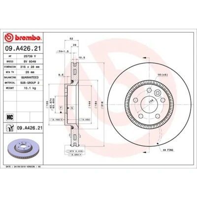 Abbildung von BREMBO 09.A426.21 Bremsscheibe 316 28 5 innenbelüftet beschichtet hochgekohlt VOLVO: V70 3, V60 I, S60 II